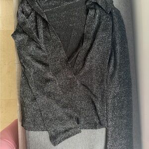 Vintage Black Sparkle V-Neck Blouse